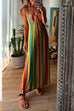 Spaghetti Strap Sleeveless Bow Design Colorful Striped Maxi Vacation Dress