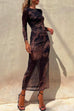 Chic Long Sleeve Ruched Side Slit Tie Dye Maxi Dress