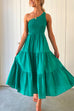 Meridress One Shoulder Sleeveless Smocked Ruffle Tiered Maxi Dress