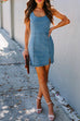 Meridress U Neck Slit Denim Bodycon Tank Dress