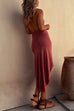 Meridress Halter Cowl Neck Backless High Low Hem Dress