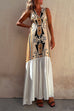 Meridress Sleeveless V Neck Printed Splice Maxi Swing Dress