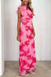 Ruffle One Shoulder Floral Mesh Maxi Dress