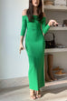 Meridress Off Shoulder Long Sleeves Back Slit Bodycon Maxi Dress