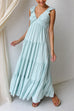 Meridress V Neck Ruffle Trim Tiered Sleeveless Linen Maxi Dress