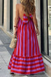 Meridress Halter Neck Open Back Striped Ruffle Maxi Vacation Dress