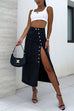 Meridress Button Down Slit Midi Denim Skirt