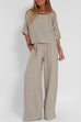 Meridress Round Neck 3/4 Sleeves Pullovers Wide Leg Pants Cotton Linen Set