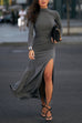 Meridress Mockneck Long Sleeves High Slit Bodycon Maxi Dress