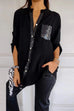 Meridress Rolled Up Sleeves Button Down Sequin Splice Blouse Shirt