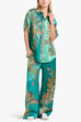 Meridress Roll Up Short Sleeves Shirt and Wide Leg Pants Printed Satin Set