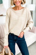 Meridress Boat Neck Batwing Sleeves Ribbed Knit Sweater