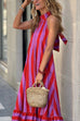 Meridress Halter Neck Open Back Striped Ruffle Maxi Vacation Dress