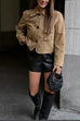 Meridress Lapel Button Up Pocketed Faux Suede Crop Jacket