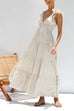 Meridress V Neck Ruffle Trim Tiered Sleeveless Linen Maxi Dress