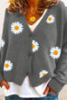 Meridress V Neck Button Up Daisy Embroidery Sweater Cardigan