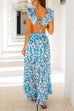 Meridress Deep V Neck Slit Ruffle Trim Floral Maxi Vacation Dress