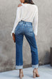 Meridress High Waist Straight Leg Ripped Denim Pants