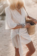 Meridress V Neck Tie Knot Cotton Linen Wrap Mini Dress