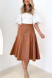 Meridress High Waist Faux Leather A-line Flare Midi Skirt