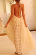 Meridress Halter Backless Ruffle Trim Swing Maxi Beach Cover Up Dress