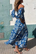 Off Shoulder Bell Sleeves Boho Print Swing Maxi Dress