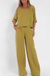 Meridress Round Neck 3/4 Sleeves Pullovers Wide Leg Pants Cotton Linen Set