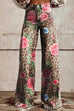 Meridress Leopard Floral Print Wide Leg Pocketed Pants