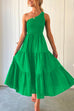 Meridress One Shoulder Sleeveless Smocked Ruffle Tiered Maxi Dress