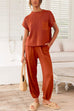 Meridress Short Sleeves Ribbed Knit Pullover Ruched Harem Pants Set