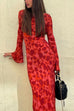 Meridress Bell Long Sleeves Floral Print Maxi Dress