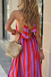 Meridress Halter Neck Open Back Striped Ruffle Maxi Vacation Dress