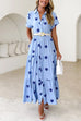 Short Sleeves Button Down Ruffle Tiered Printed Maxi Dress