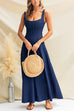 Adjustable Strap Sleeveless Denim Swing Maxi Dress