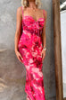 Spaghetti Strap Floral Print Bodycon Maxi Dress