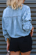 Meridress Long Sleeves Drawstring Hem Cropped Denim Shirt