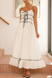 Meridress Spaghetti Strap Frill Trim Tie Bow Maxi Dress