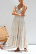 Meridress V Neck Ruffle Trim Tiered Sleeveless Linen Maxi Dress