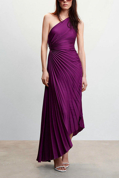 Meridress Sleeveless One Shoulder Cut Out Maxi Pleated Party Dress