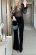 Meridress Feather Cuffs Bell Bottom Velvet Splice Jumpsuit