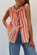 Meridress Crewneck Sleeveless Striped Ruffle Bow Top