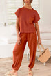 Meridress Short Sleeves Ribbed Knit Pullover Ruched Harem Pants Set