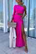 Meridress One Shoulder Sleeveless Cut Out Waist High Slit Maxi Dress