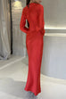 Meridress Round Neck Long Sleeves Satin Maxi Party Dress