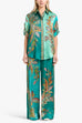 Meridress Roll Up Short Sleeves Shirt and Wide Leg Pants Printed Satin Set