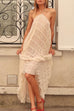 Meridress Halter Backless Ruffle Trim Swing Maxi Beach Cover Up Dress