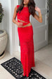 Meridress Sleeveless Cut Out Lace Top and Maxi Bodycon Skirt Set