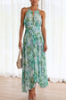 Meridress V Neck Waisted Cut Out Floral Pleated Maxi Dress