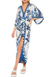 Meridress V Neck Kimono Sleeves Tie Waist Printed Wrap Dress