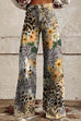 Meridress Leopard Floral Print Wide Leg Pocketed Pants